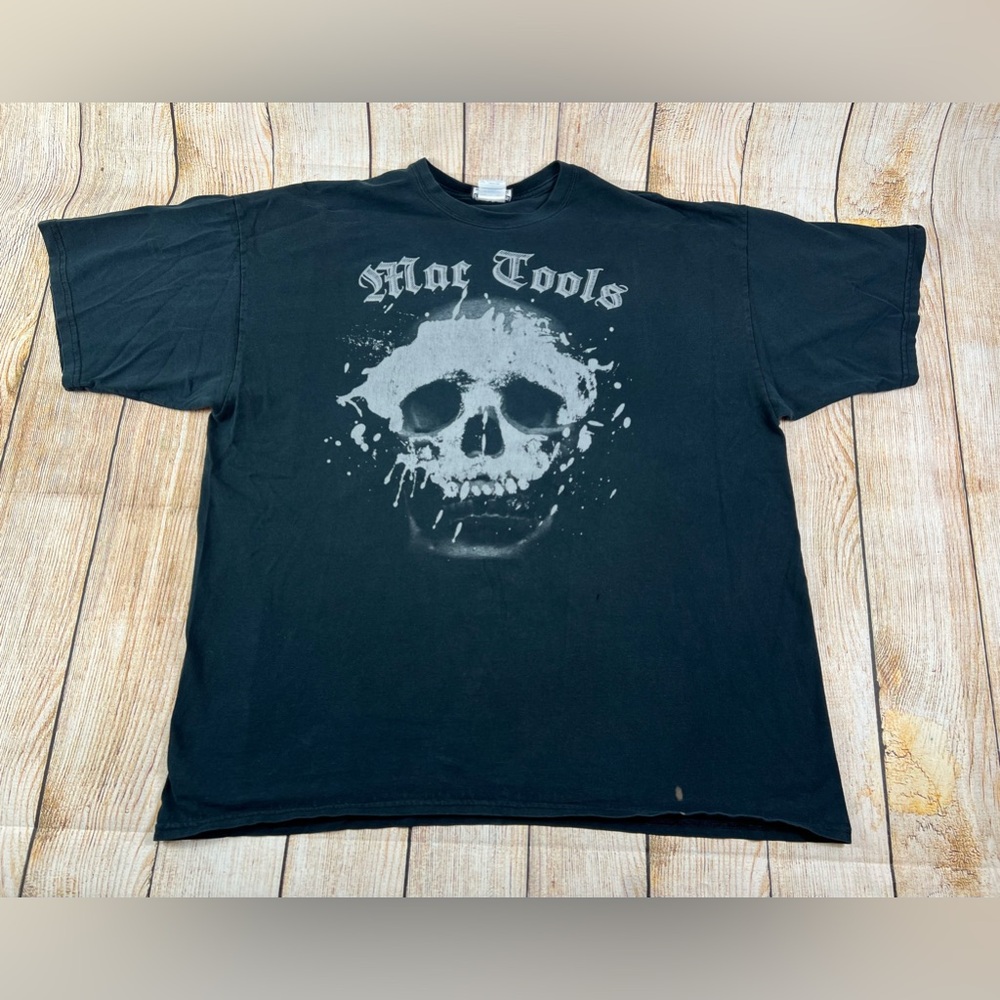 Vintage Mac Tools Skull T Shirt Black Faded Distressed Size 2XL